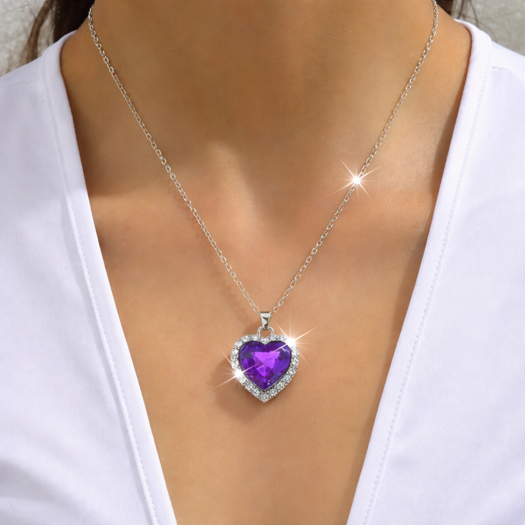 Purple Heart necklace Stainless steel